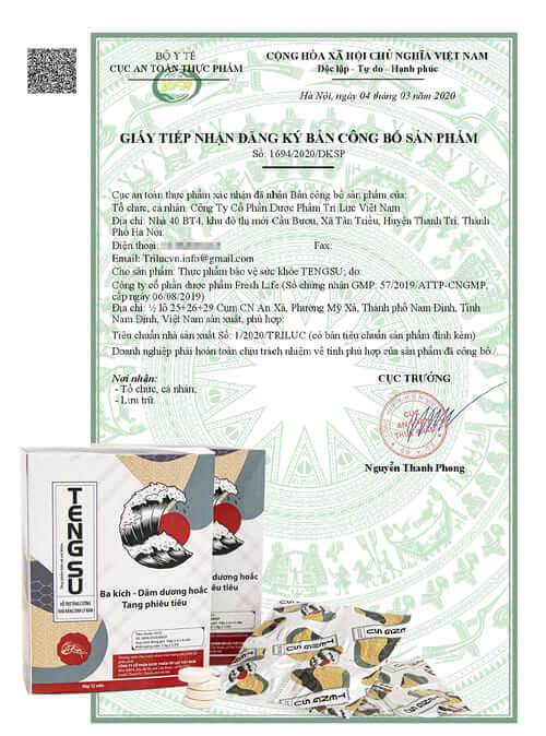kẹo Ngậm Tengsu chứng nhận