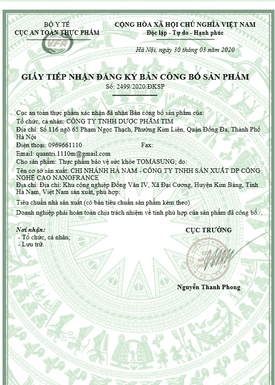 tomasung chứng nhận