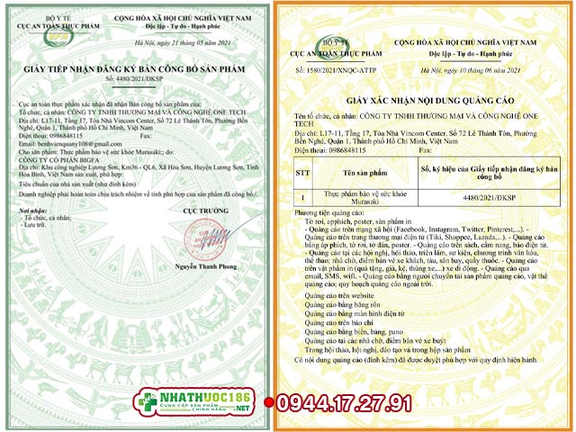 giấy chứng nhận sản phẩm murasaki của bộ y tế