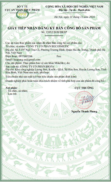 giấy chứng nhận mikeliks