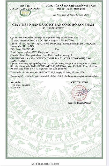 Cao Lực Vương chứng nhận