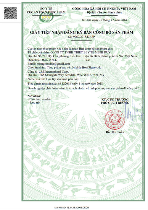 boni sleep chứng nhận