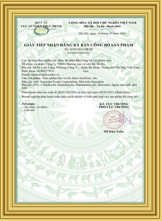 sarafine chứng nhận