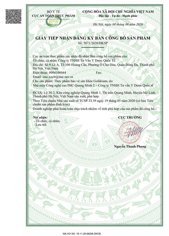 Goldream chứng nhận