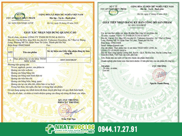 Thảo Mộc Linh chứng nhận