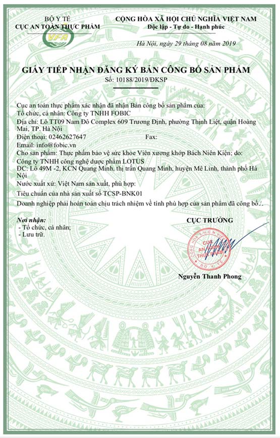 Bách Niên Kiện chứng nhận