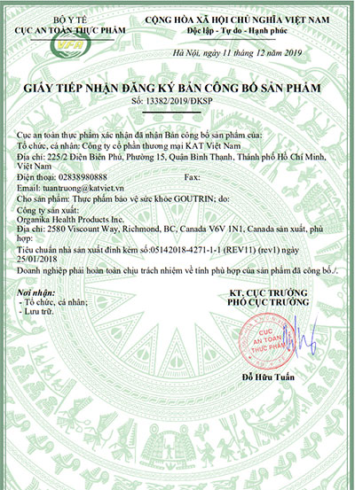 giấy công bố goutrin