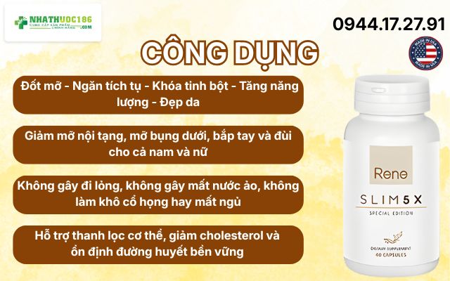 Công dụng vượt trội cho người có cơ địa khó giảm của Rene Slim 5X