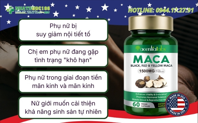 Đối tượng sử dụng Maca Red Black Yellow 1500mg